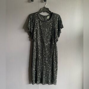 Dress: Adrianna Papell flutter sleeve bead/sequin (8) black
